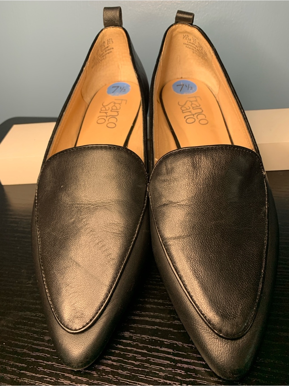 Franco Sarto Black Pointed Leather Flats